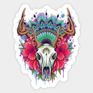 Stag Skull Floral Design by Lorna Laine Sticker